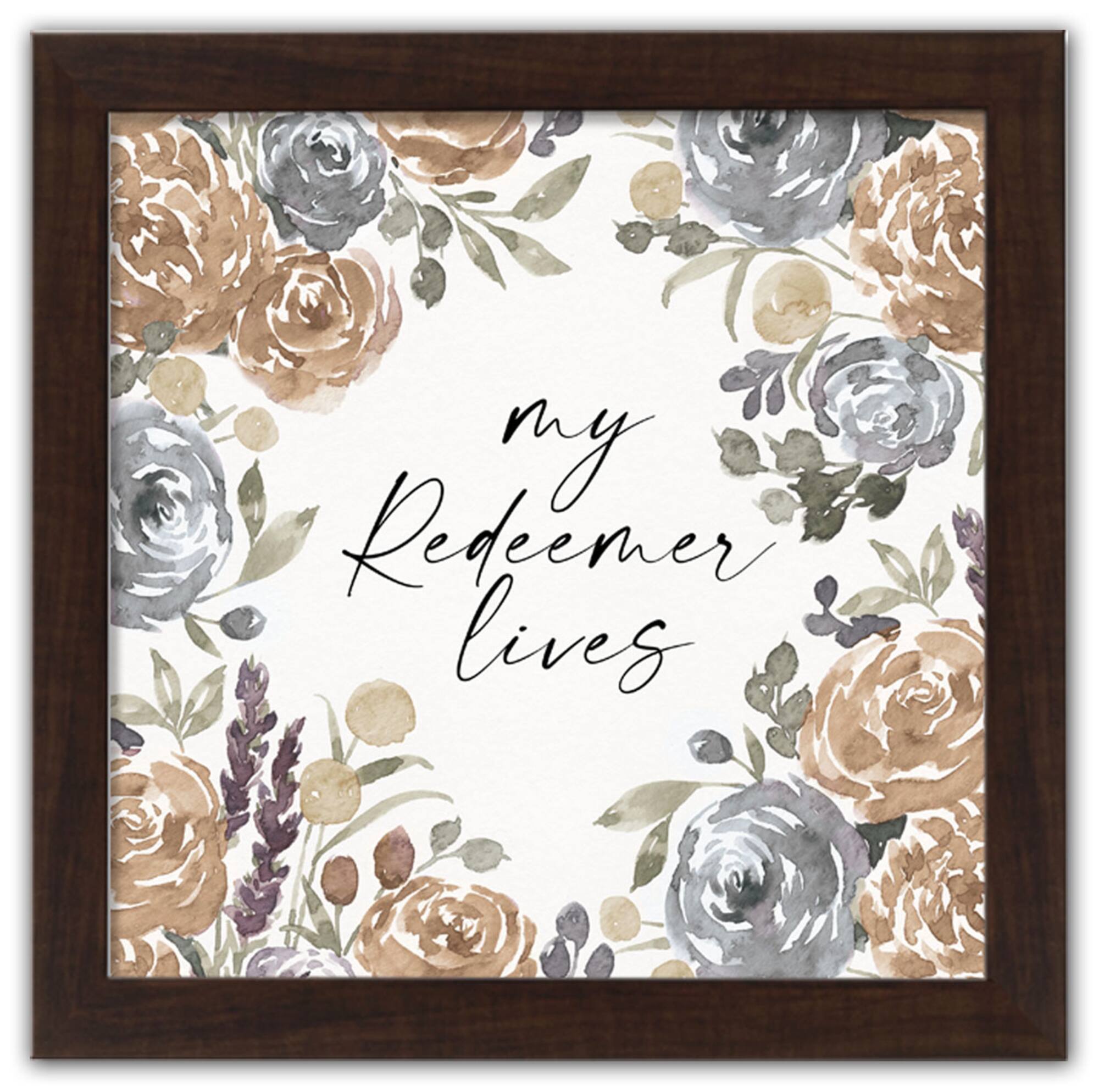 Redeemer Lives Neutral 16" x 16" Walnut Framed Print Under Plexiglass